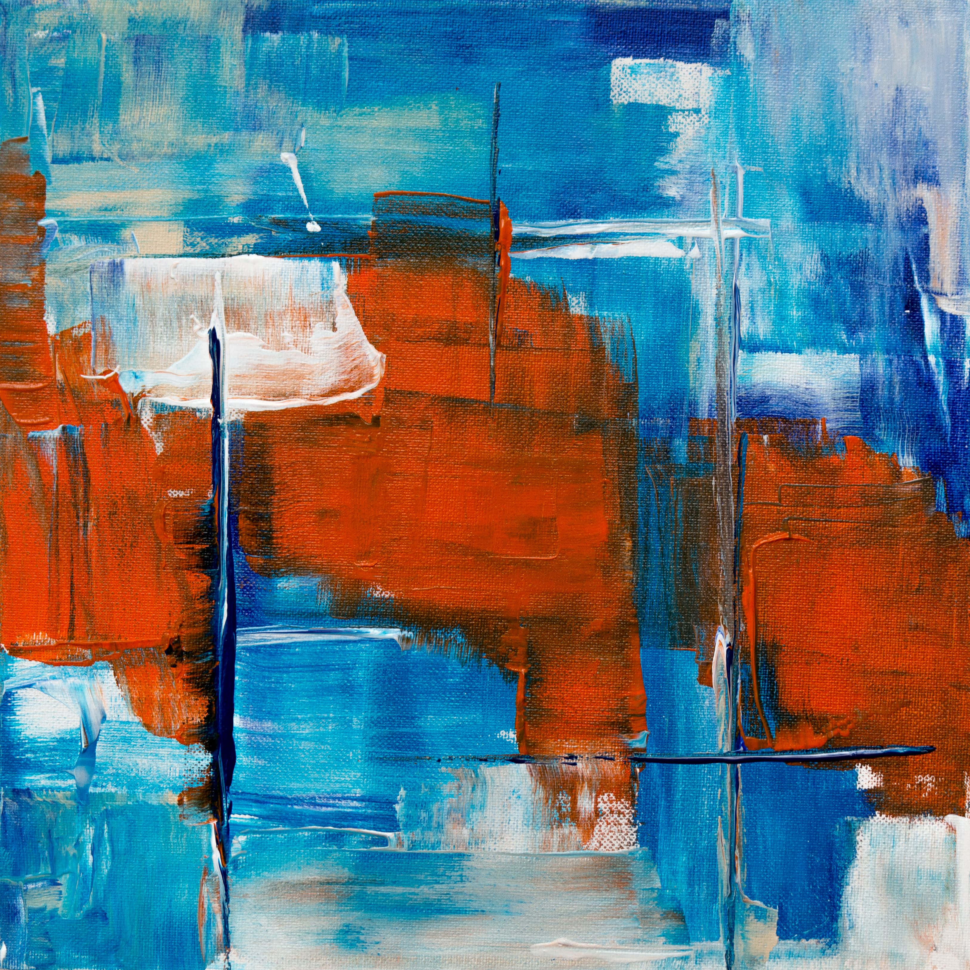Expressionism, blue, orange, 2K Desktop Wallpaper