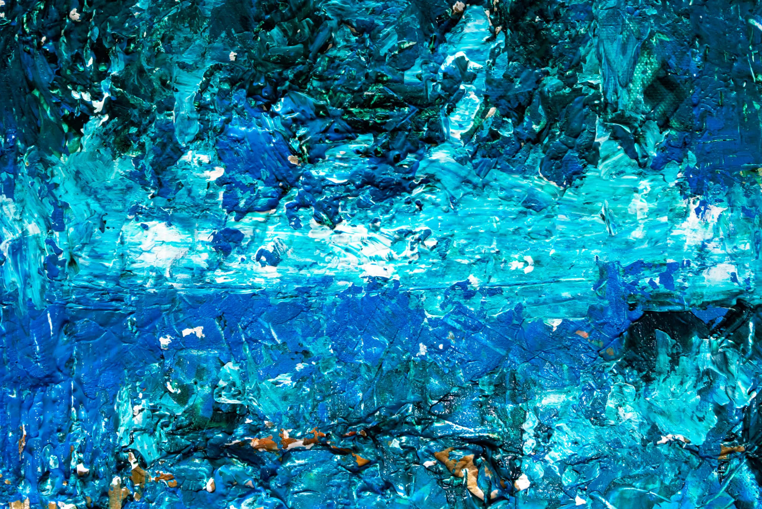 Abstract Expressionist Landscape Painting, blue, teal, 2K Desktop Wallpaper