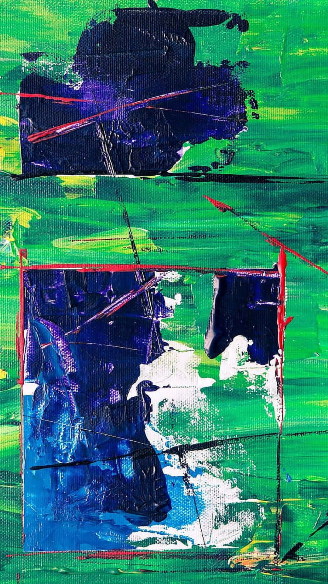 Expressionist, bold green background, textured blue forms, Full HD Phone Wallpaper