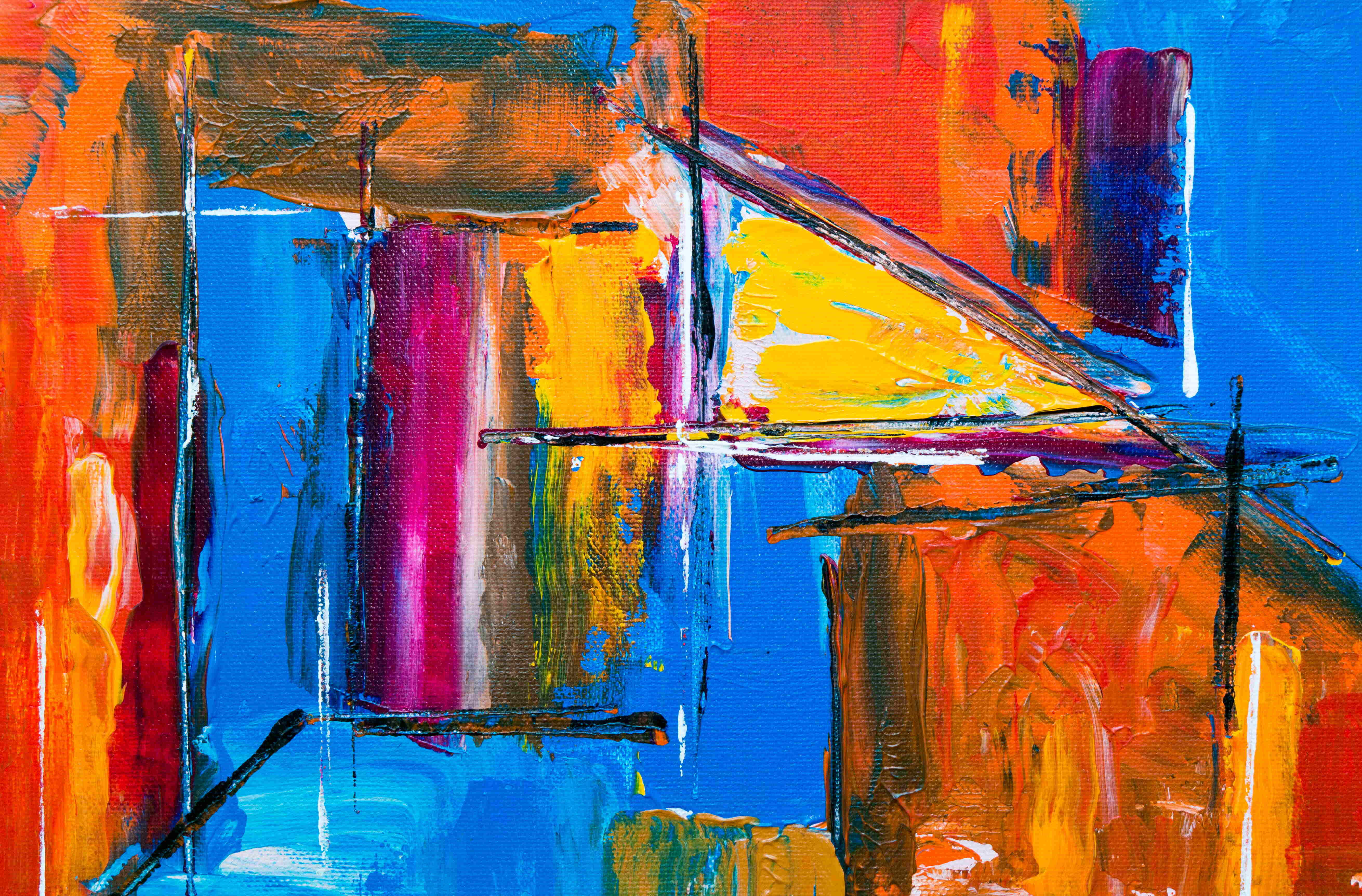 Expressionist, blue, orange, 5K Desktop Wallpaper