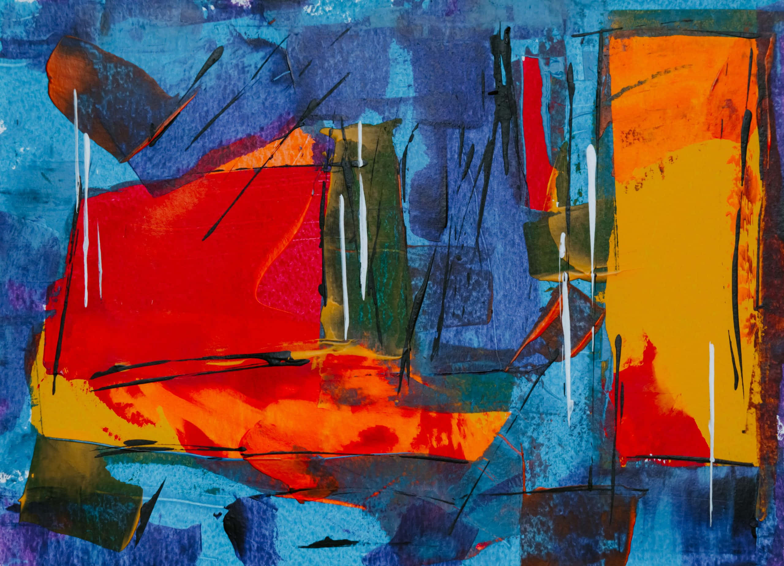 Expressionist, red, orange, 2K Desktop Wallpaper