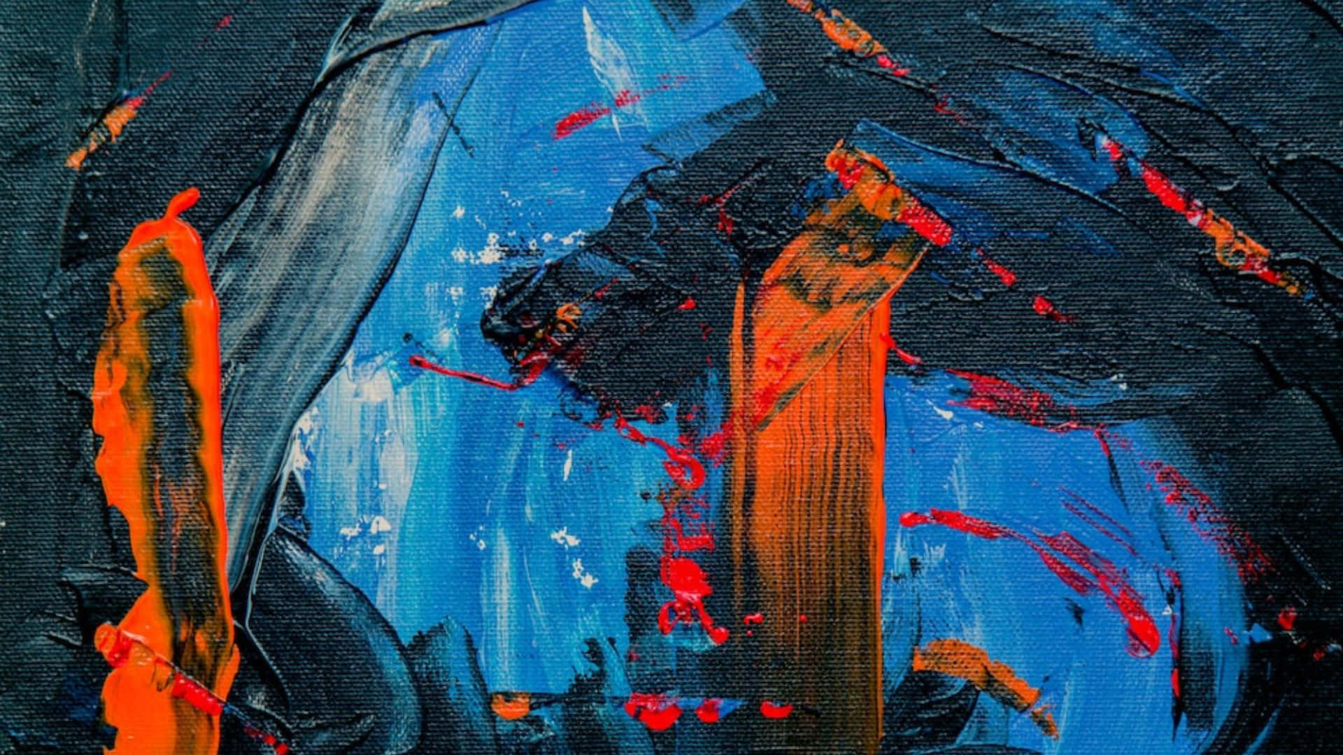 abstract expressionist, deep blue black, fiery orange red, Full HD Desktop Wallpaper