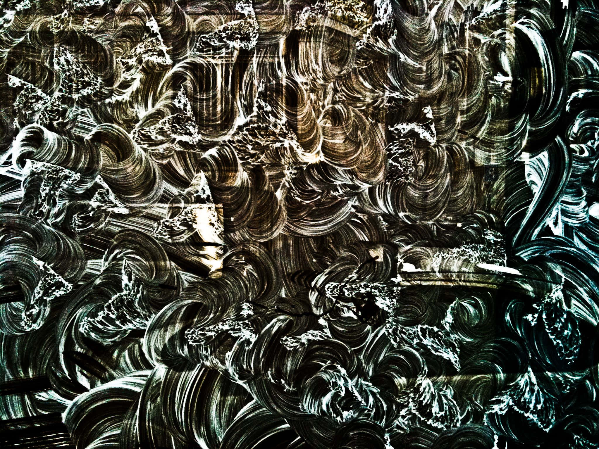 Expressionist, black, teal, Full HD Desktop Wallpaper
