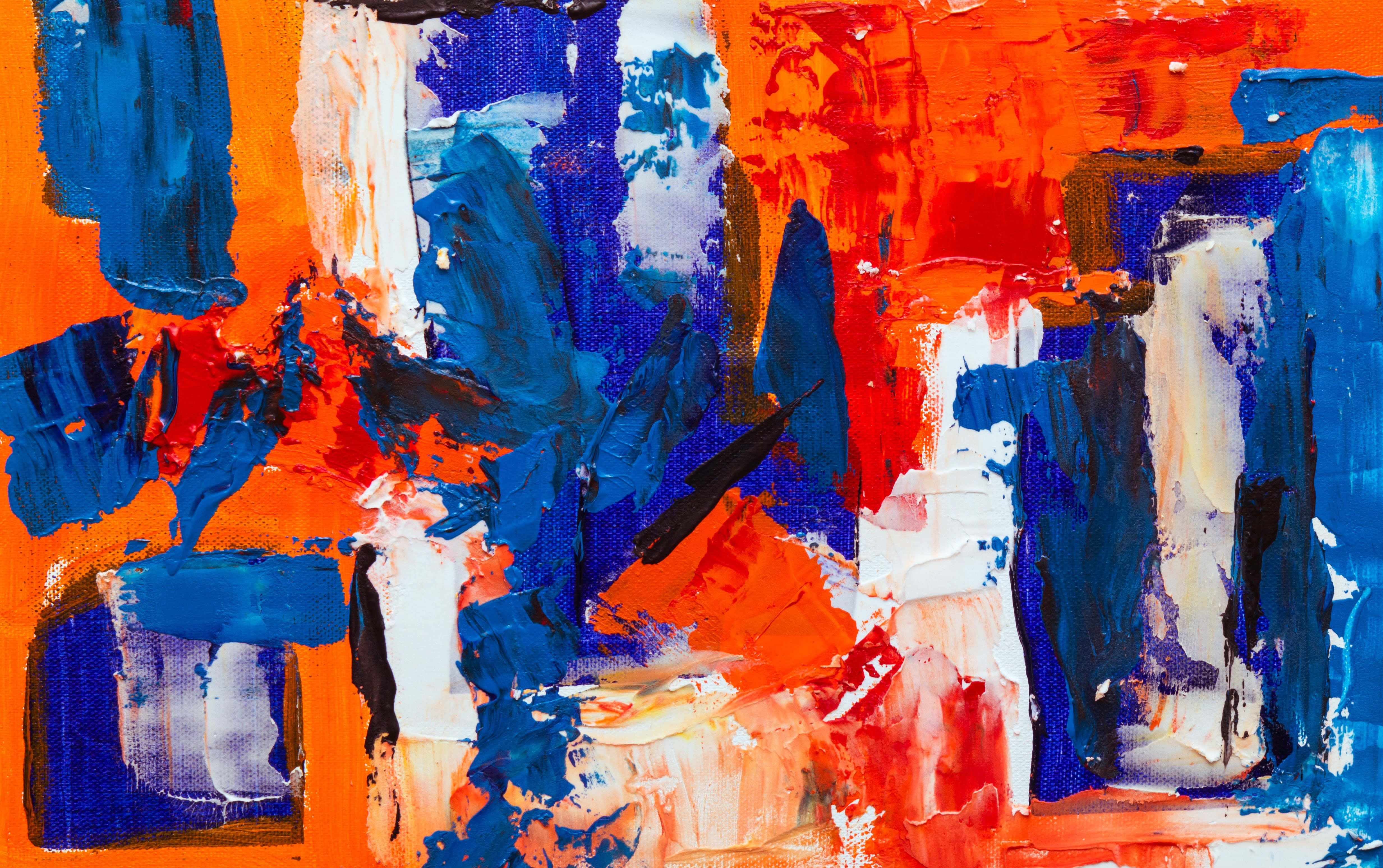 Expressionist, orange, blue, 4K Desktop Wallpaper