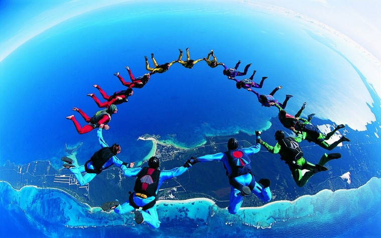 skydiving, 4K, colorful gear, SD Desktop Wallpaper