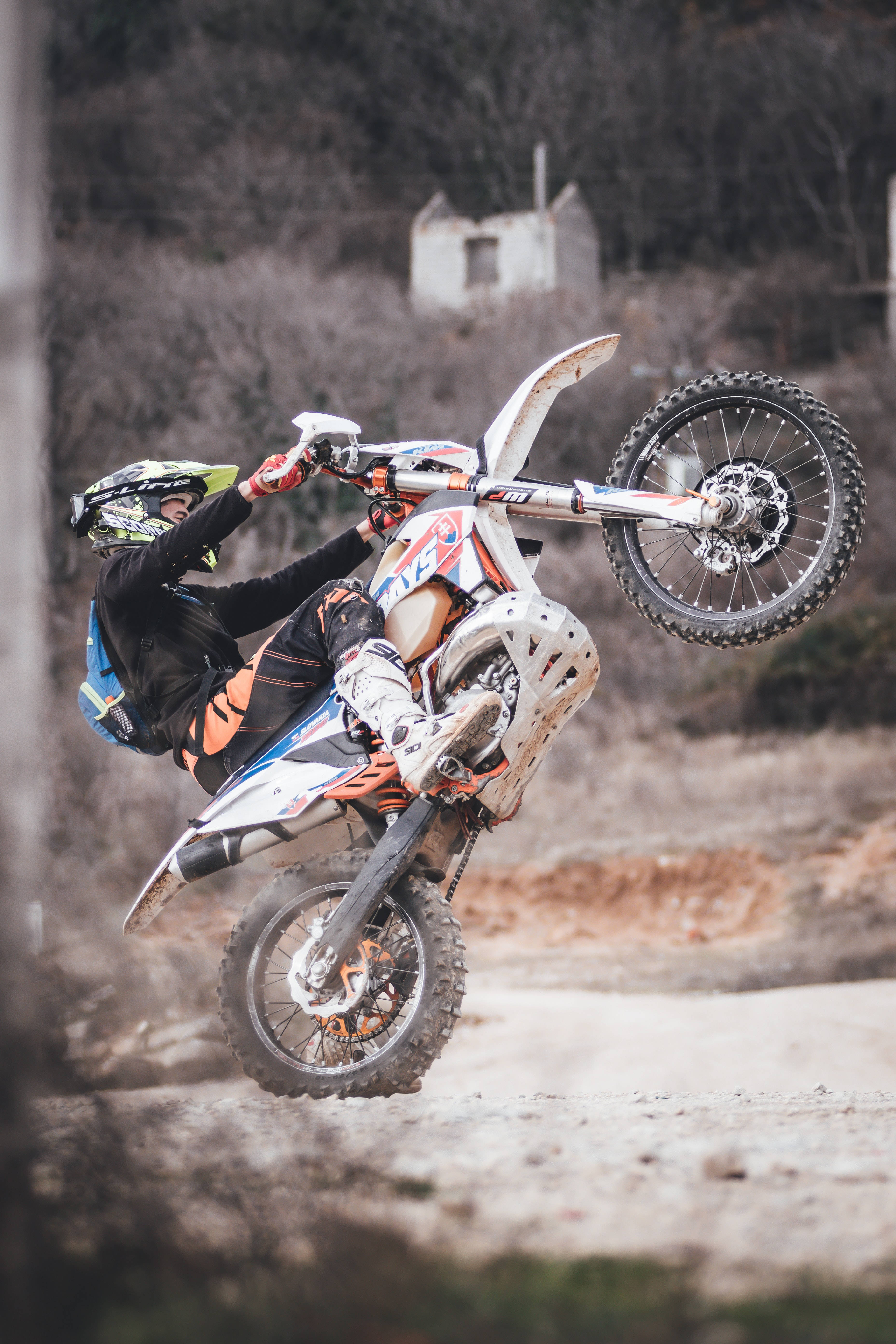 dirtbike, wheelie, rugged dirt trail, 5K Phone Wallpaper