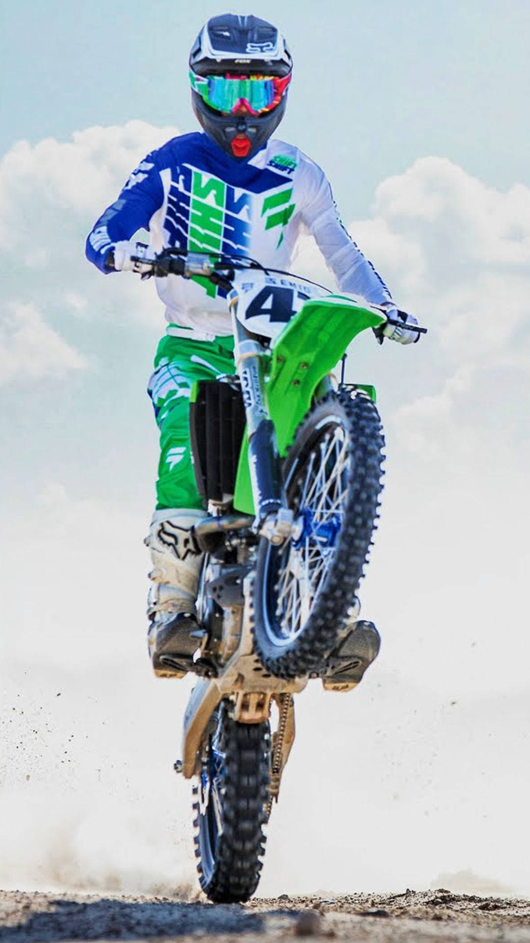 motocross racing clothes, blue, green gear, Full HD Phone Wallpaper