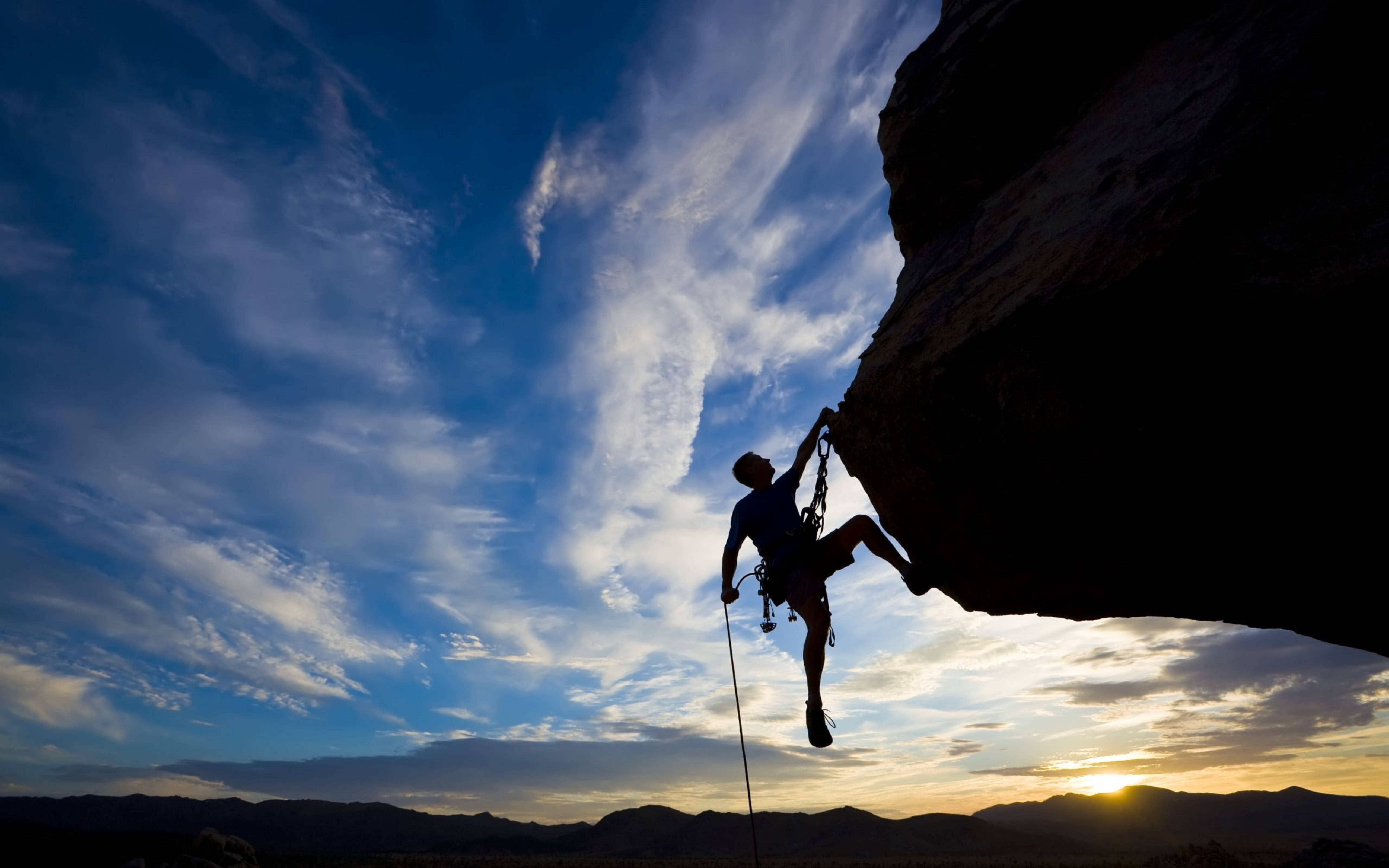 Extreme Sports, rock climber silhouette, cliff face, 5K Desktop Wallpaper