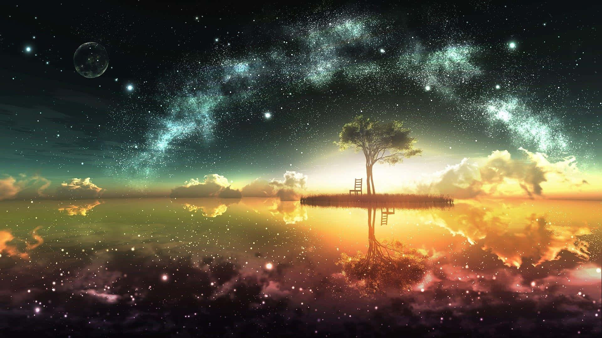 Extreme Glaxy Sky, floating island, starry galaxy sky, Full HD Desktop Wallpaper