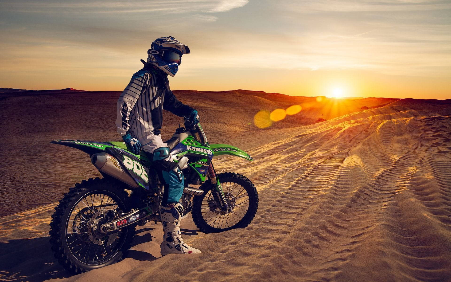 motocross, desert path, sunset, Full HD Desktop Wallpaper