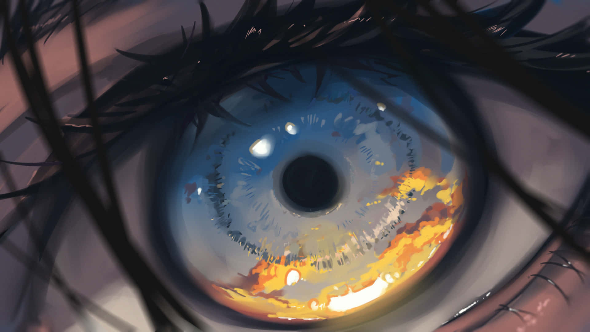 eye closeup, sunset sky reflection, blue iris, Full HD Desktop Wallpaper