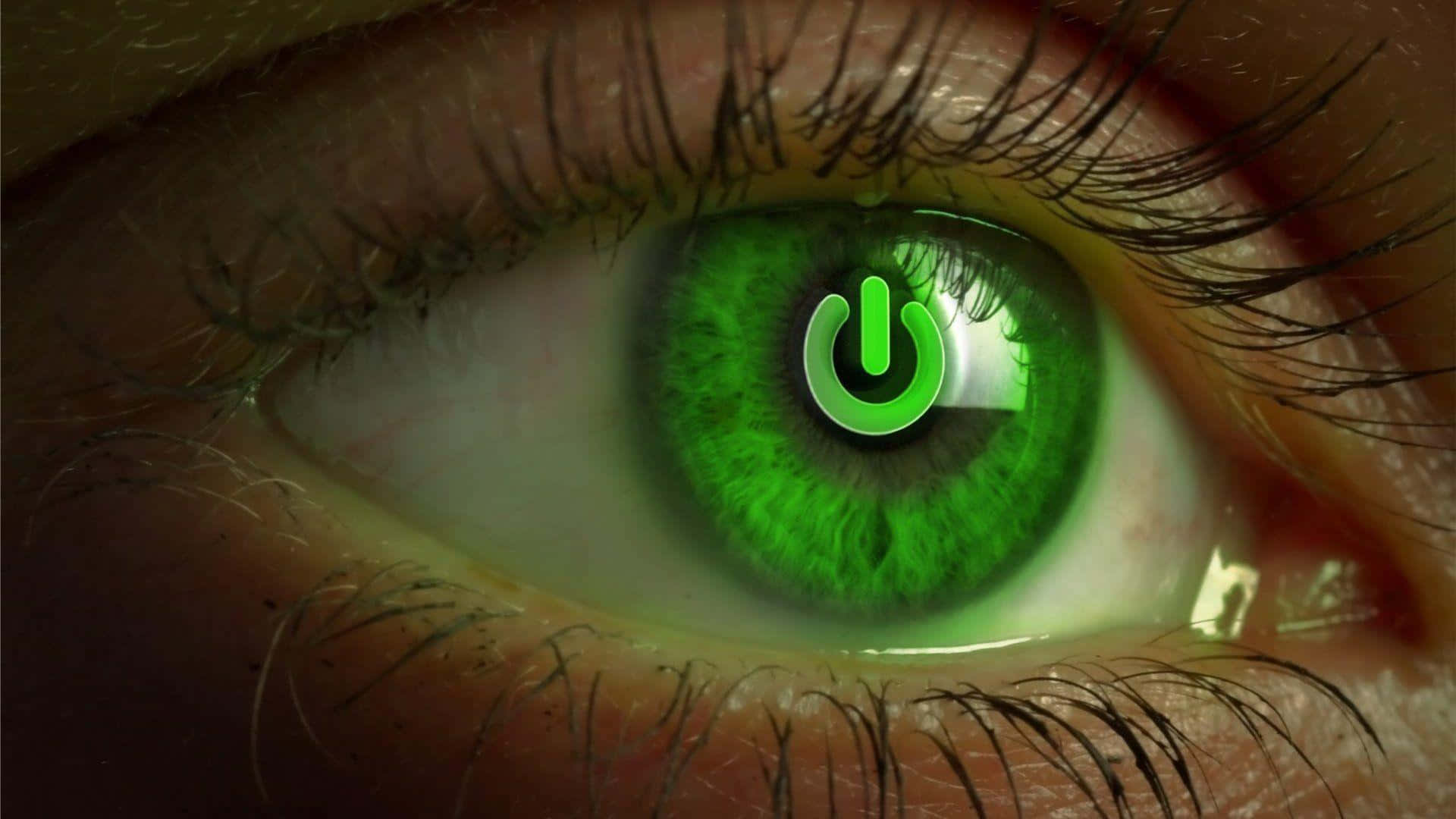 green power symbol, human eye, glowing, Full HD Desktop Wallpaper