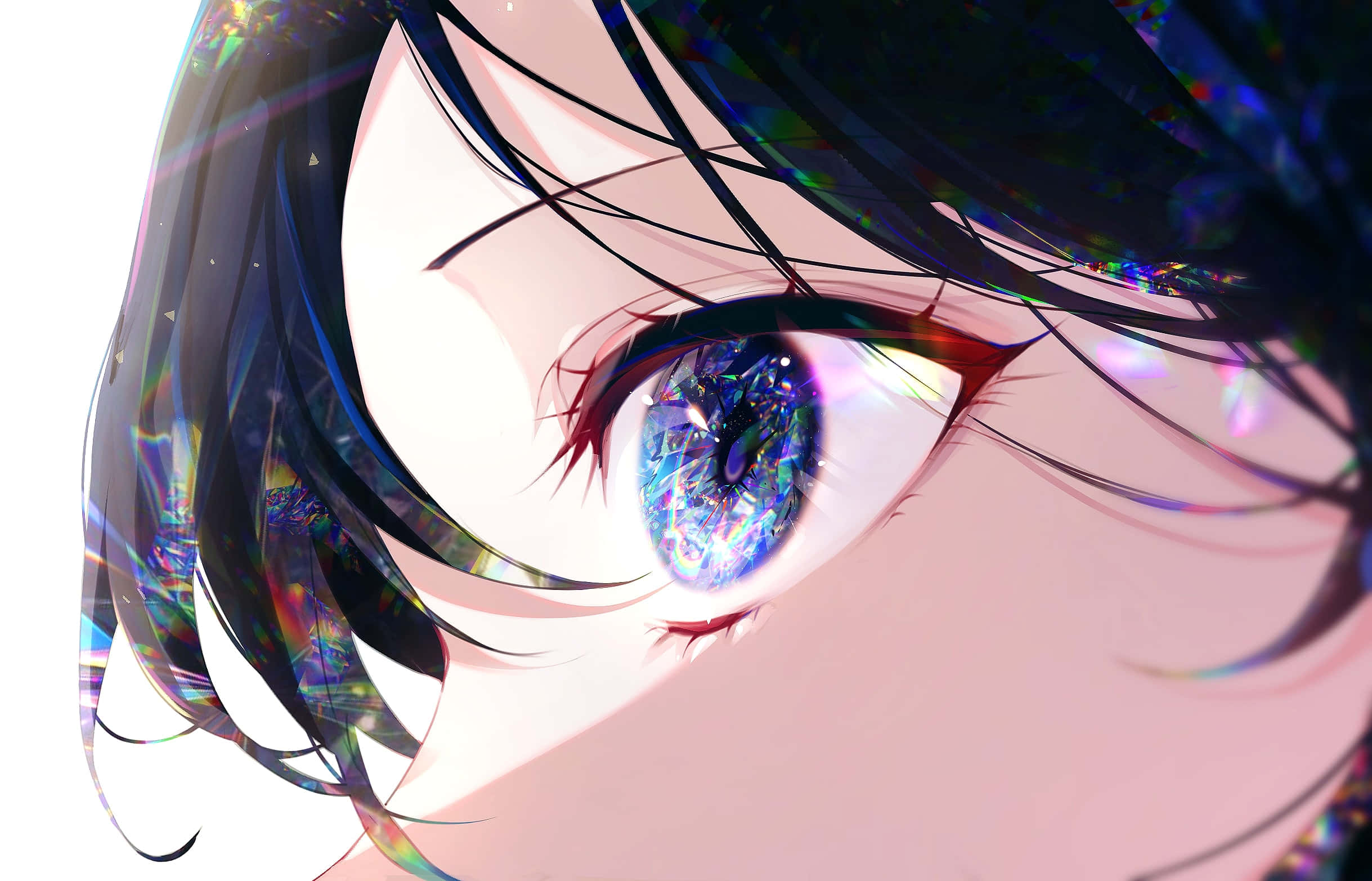 anime girl, galaxy eye, iridescent blue iris, Full HD Desktop Wallpaper