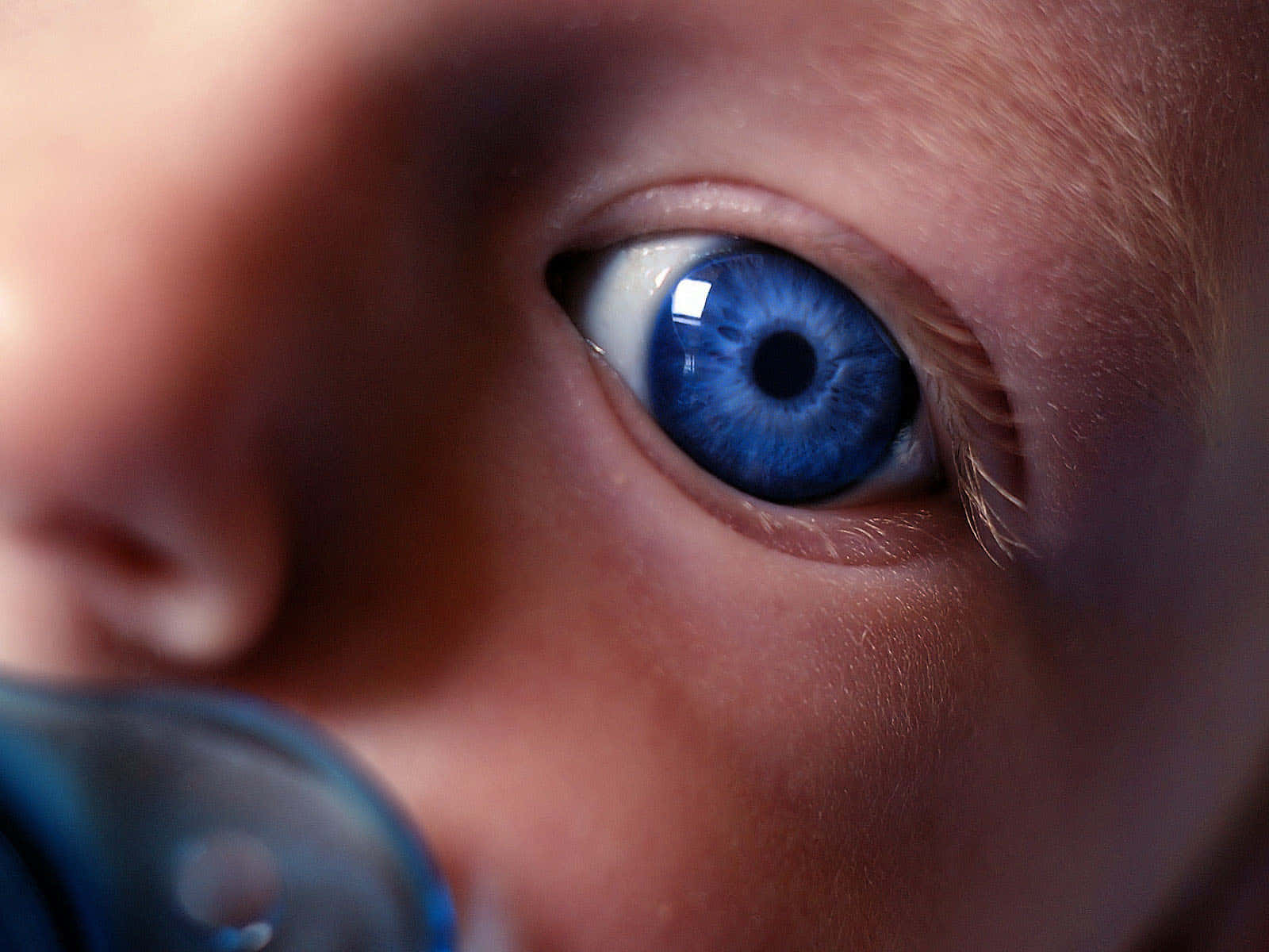 blue child's eye, baby's vivid blue eye, pacifier, HD Desktop Wallpaper