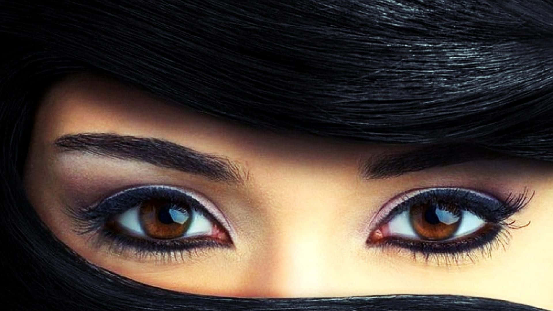 brown eyes, black veil, dramatic makeup, Full HD Desktop Wallpaper