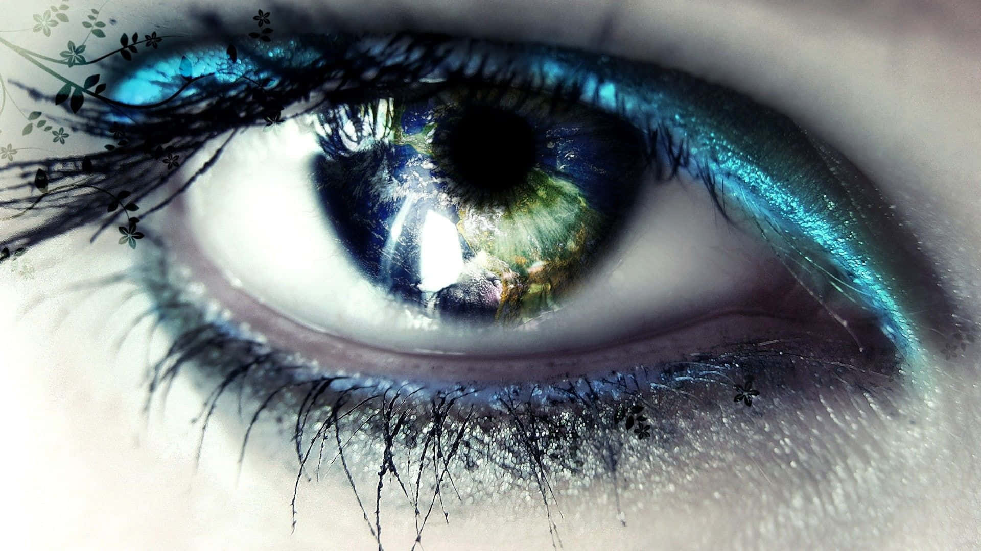 metallic blue liners, vibrant blue irises, glittery teal makeup, Full HD Desktop Wallpaper