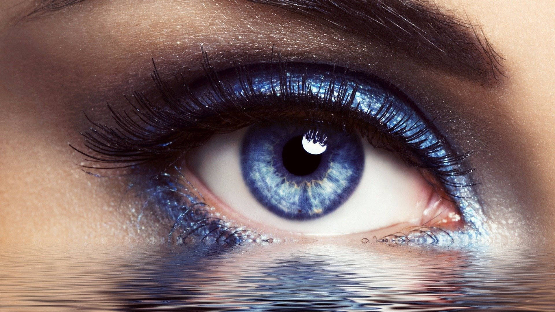 magical blue sad eyes, blue eye, glittery makeup, Full HD Desktop Wallpaper