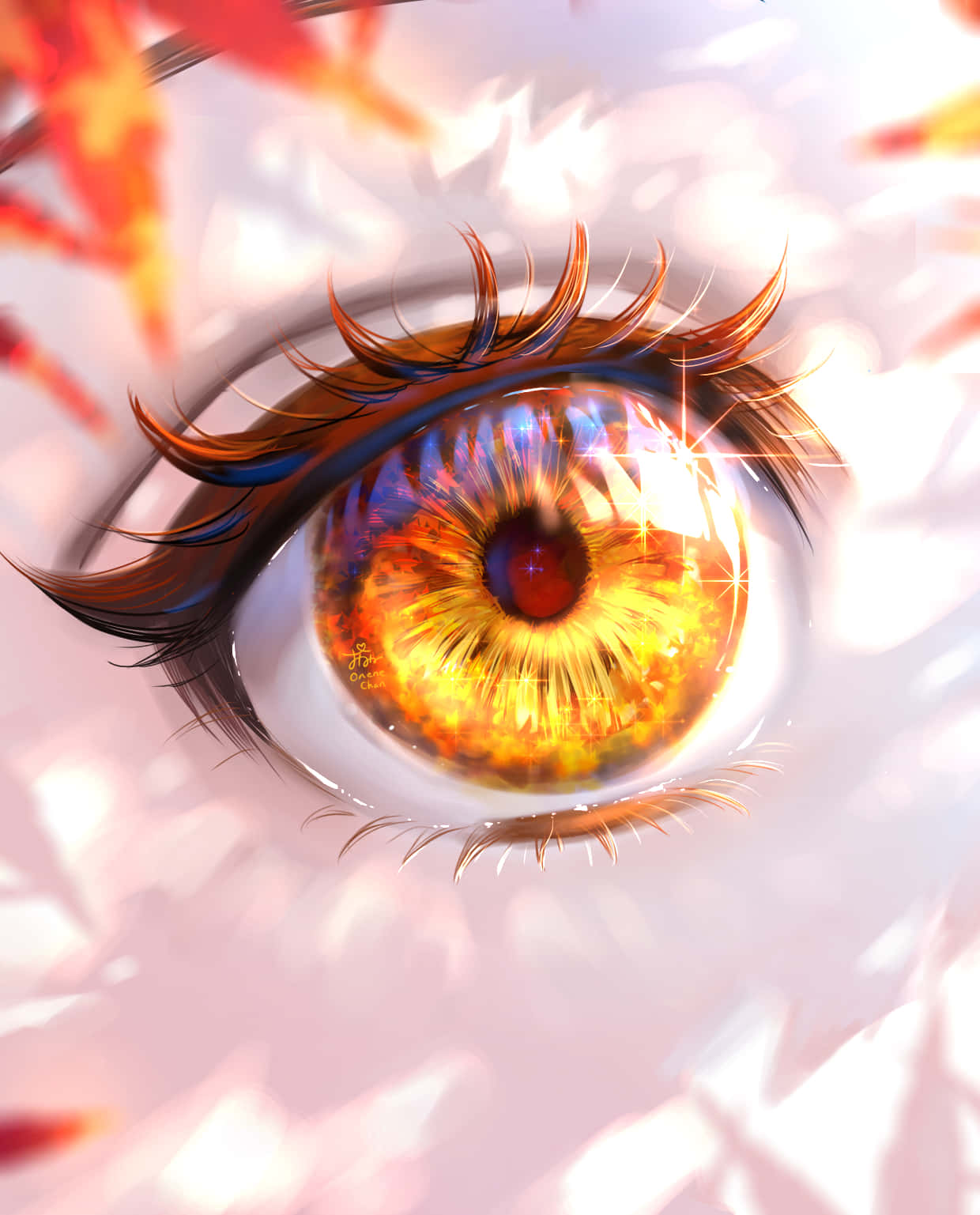 autumn amber eye, fiery orange iris, glowing sparkles, HD Phone Wallpaper