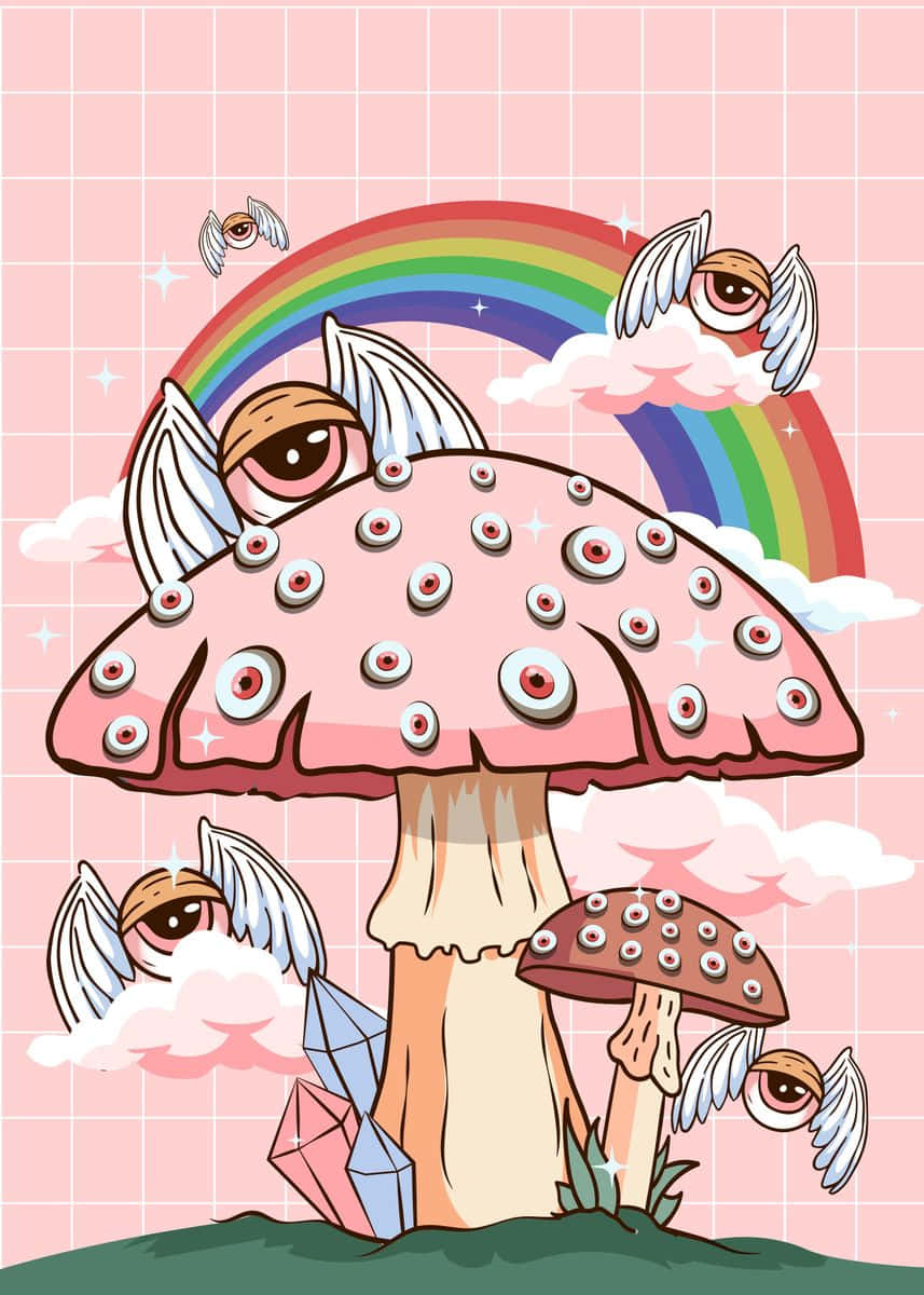 weirdcore, eyed mushroom, pink mushroom, SD Phone Wallpaper