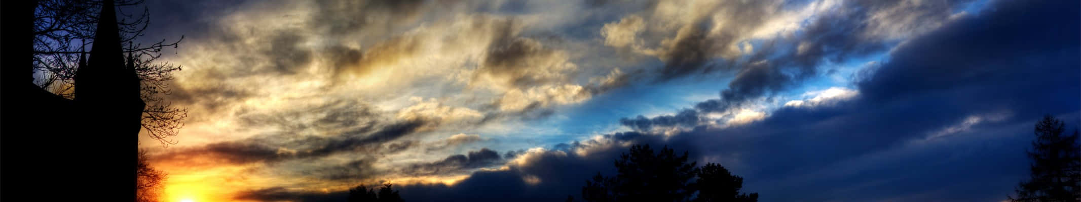 Eyefinity, sunset, golden clouds, Full HD Desktop Wallpaper
