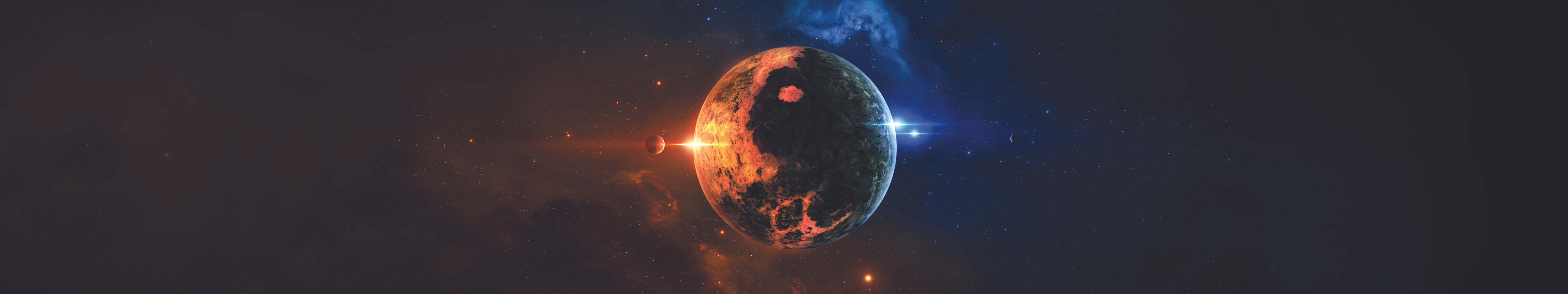Eyefinity, glowing planet, fiery orange, 5K Desktop Wallpaper