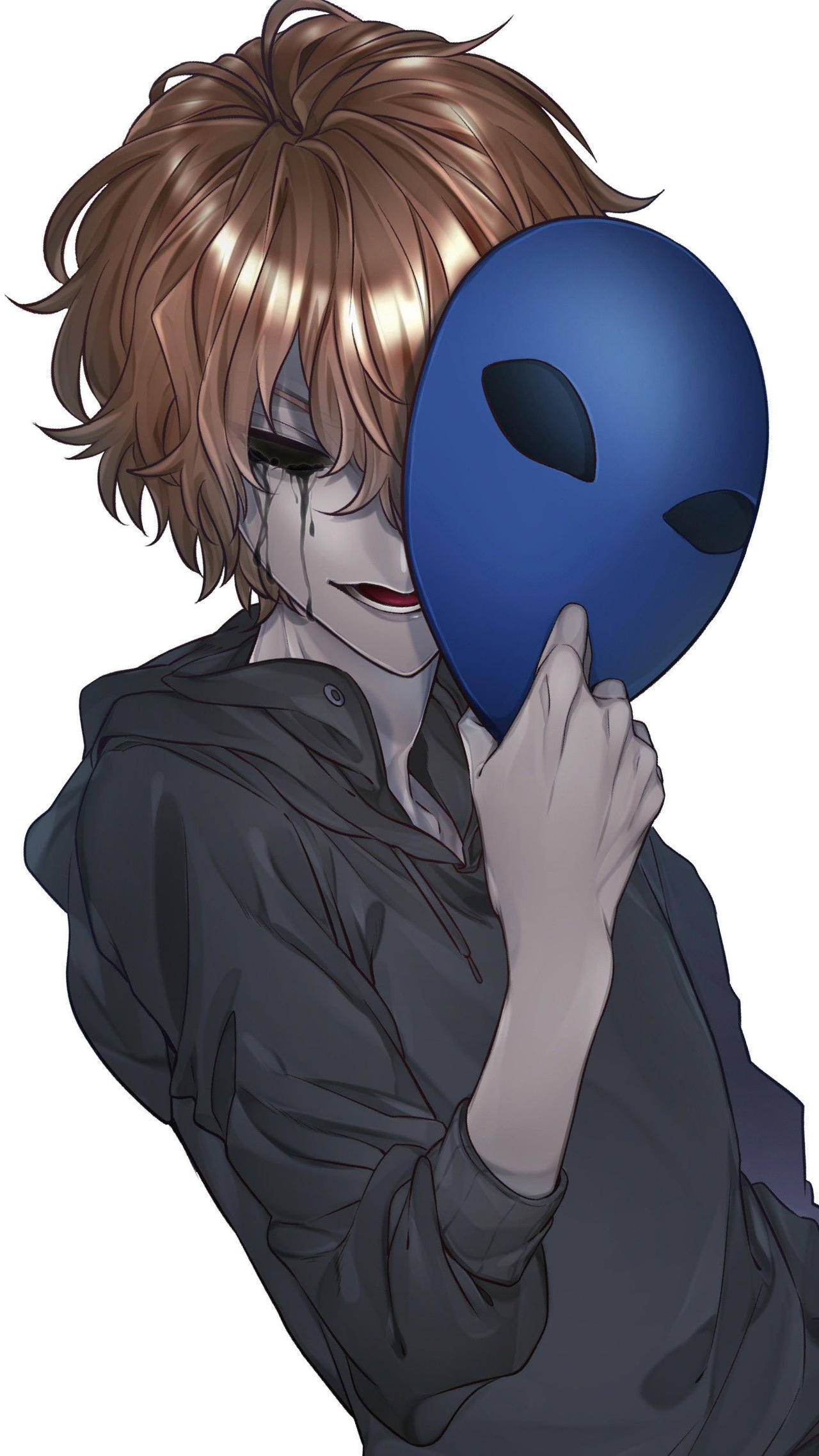 Eyeless Jack, brown hair, blue alien mask, Full HD Phone Wallpaper