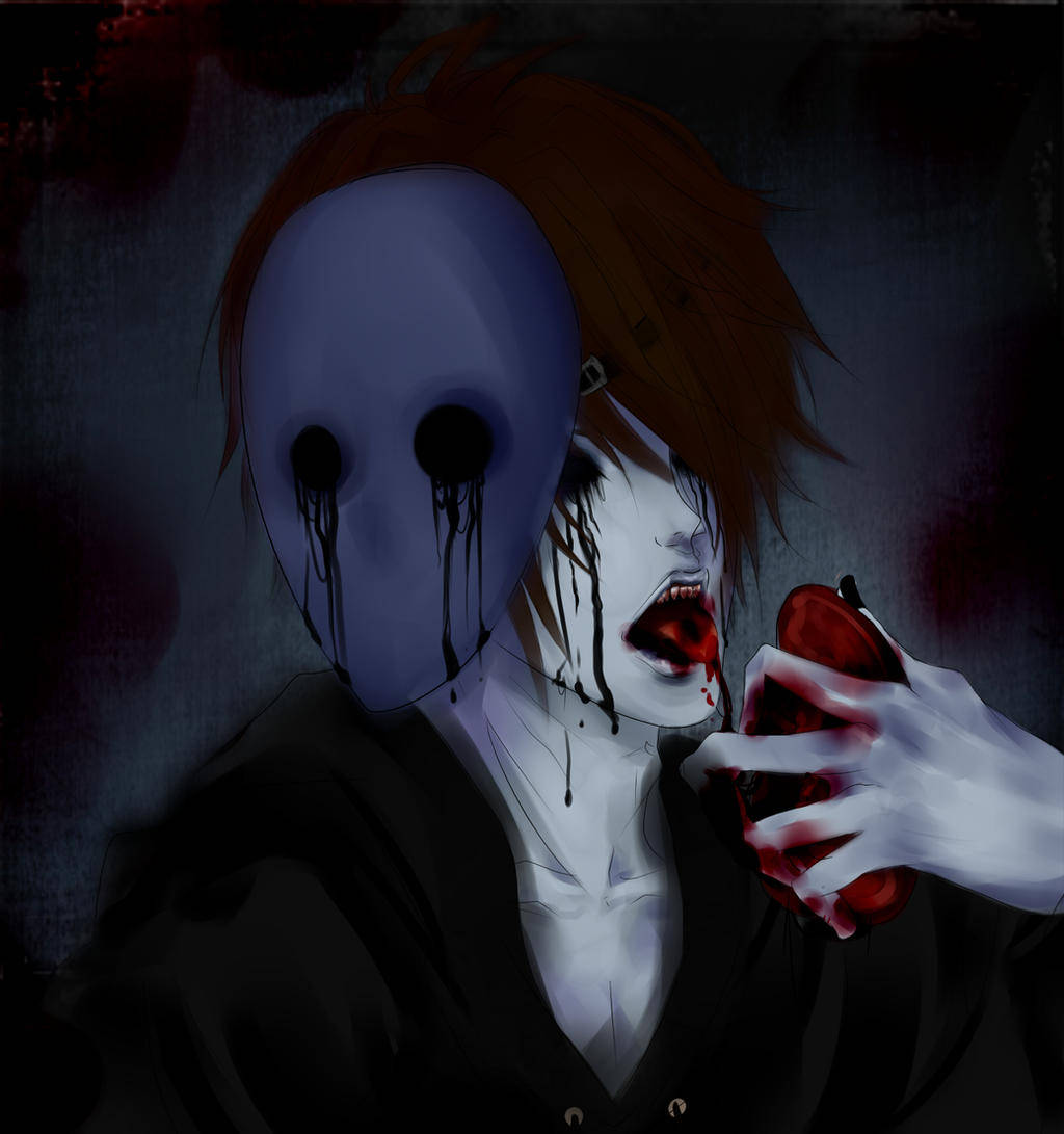 Eyeless Jack, blue mask, blood dripping from eyes and mouth, SD Phone Wallpaper