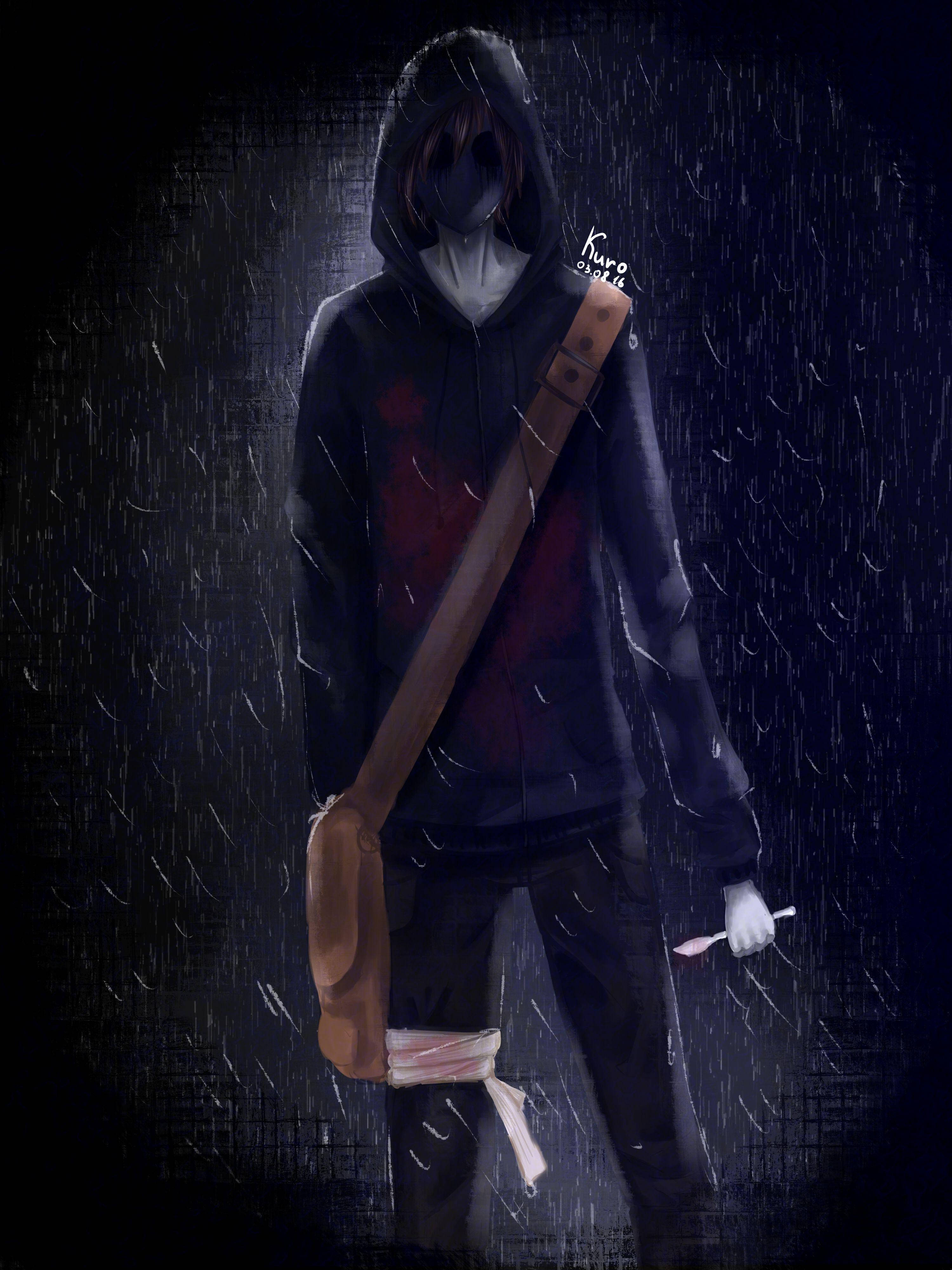 Eyeless Jack, rain, hooded figure, 4K Phone Wallpaper