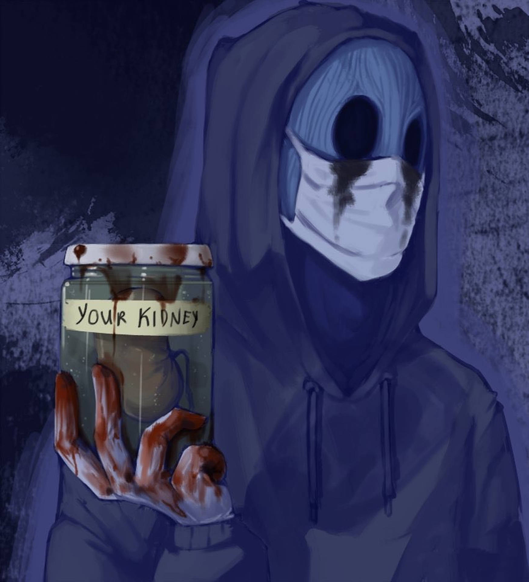 Eyeless Jack, kidney, jar labeled 'YOUR KIDNEY', Full HD Phone Wallpaper