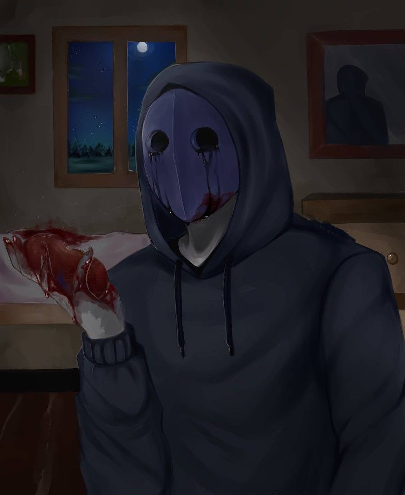 Eyeless Jack, bedroom, dark hoodie, Full HD Phone Wallpaper