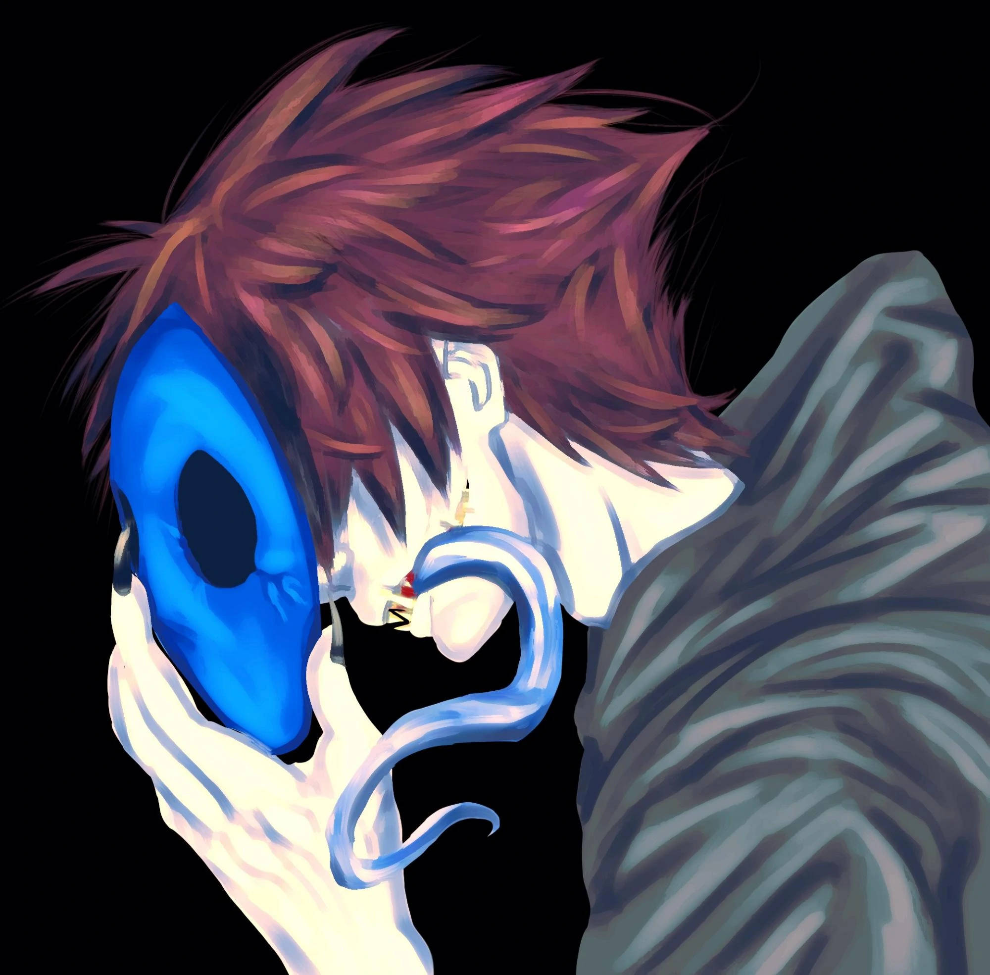 Eyeless Jack, glowing blue mask, spiky reddish hair, Full HD Desktop Wallpaper