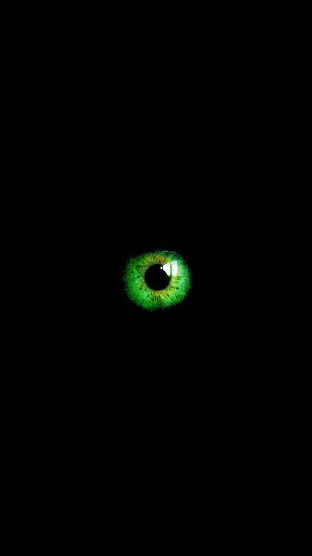 single green eye, glowing green eye, pitch-black void, Full HD Phone Wallpaper