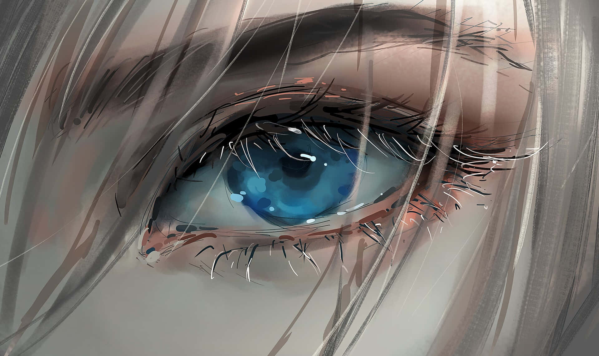 blue eyes, anime eye, detailed lashes, Full HD Desktop Wallpaper