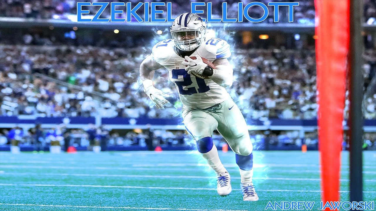 Ezekiel Elliott, white uniform, stadium lights, HD Desktop Wallpaper