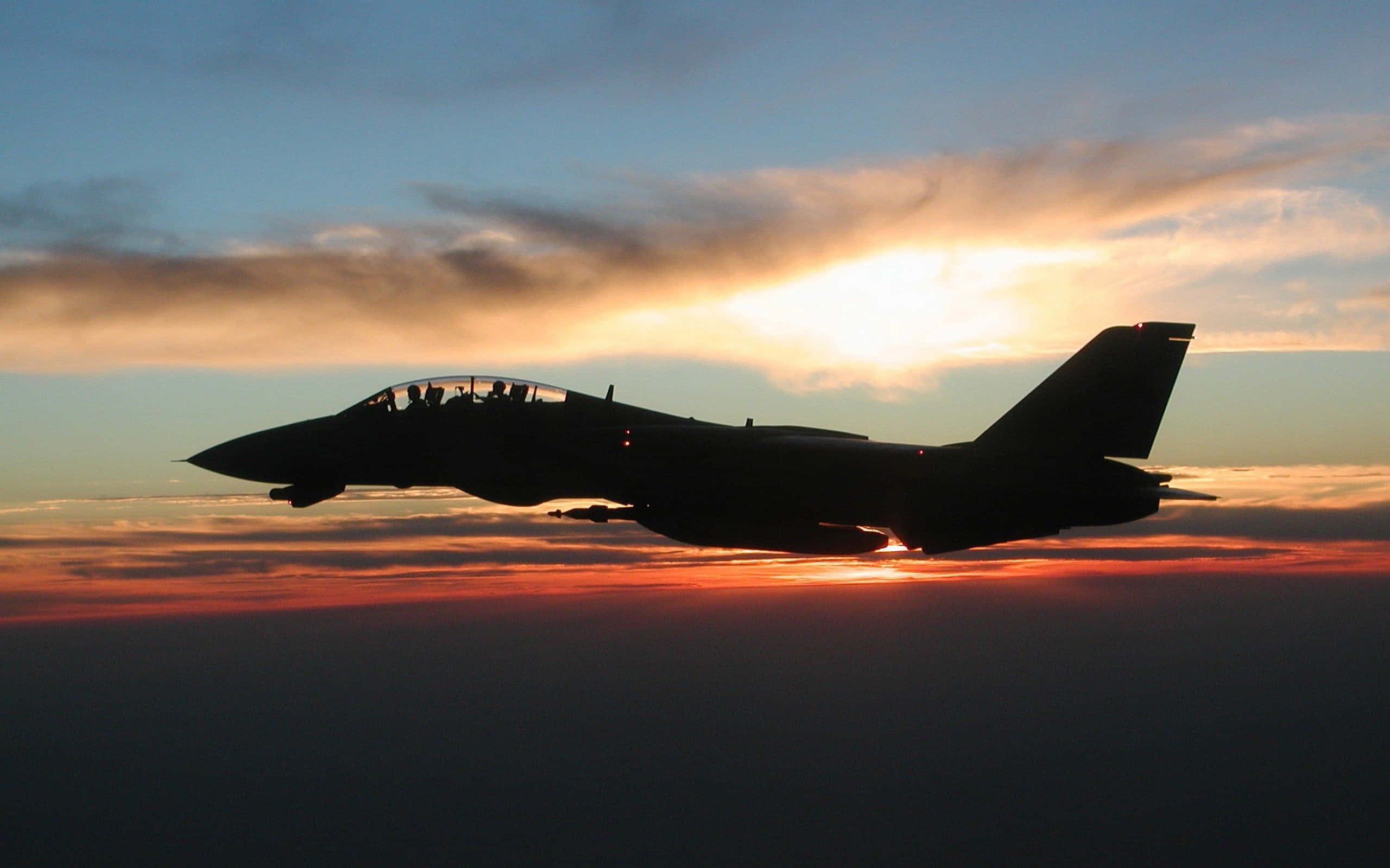F-14 Fighter Jet, silhouette, sunset, 2K Desktop Wallpaper