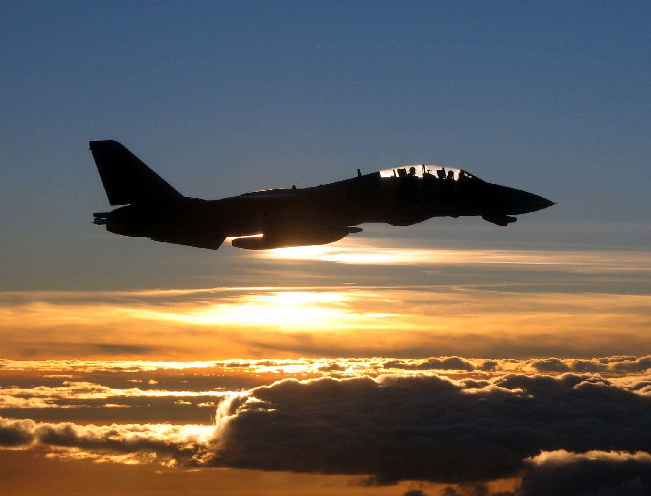 F-14 Fighter Jet, silhouette, sunset, Full HD Desktop Wallpaper