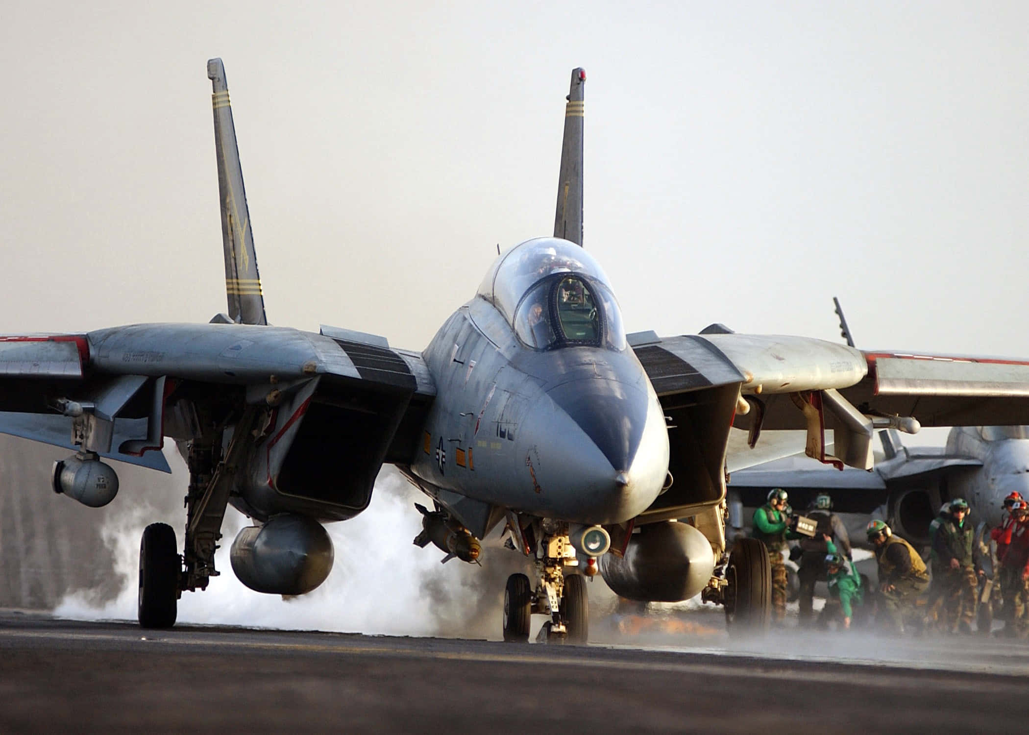 F-14 Fighter Jet, aircraft carrier, green gear, Full HD Desktop Wallpaper