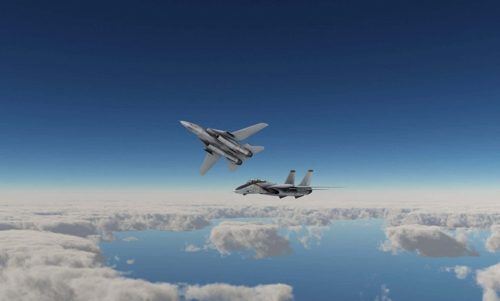 F-14 Fighter Jet, clouds, clear blue sky, Full HD Desktop Wallpaper