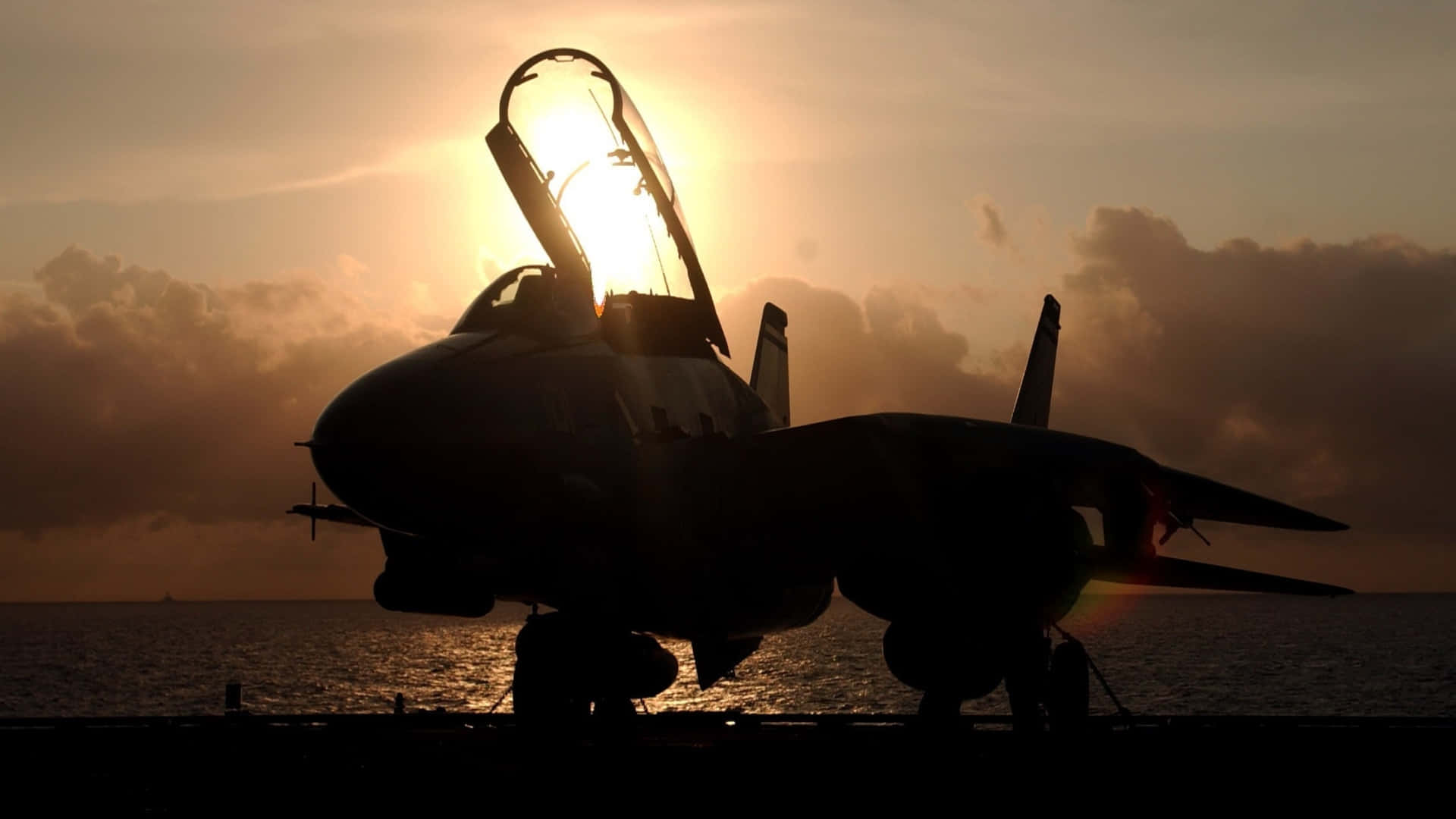 F-14 Fighter Jet, silhouette, sunset, Full HD Desktop Wallpaper