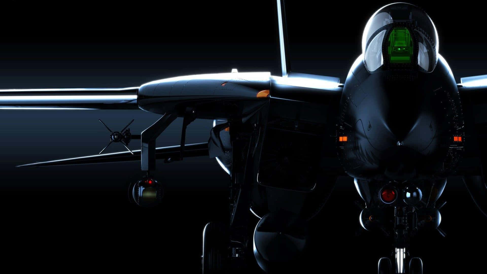 F-14 Fighter Jet, silhouette, green and orange lights, Full HD Desktop Wallpaper