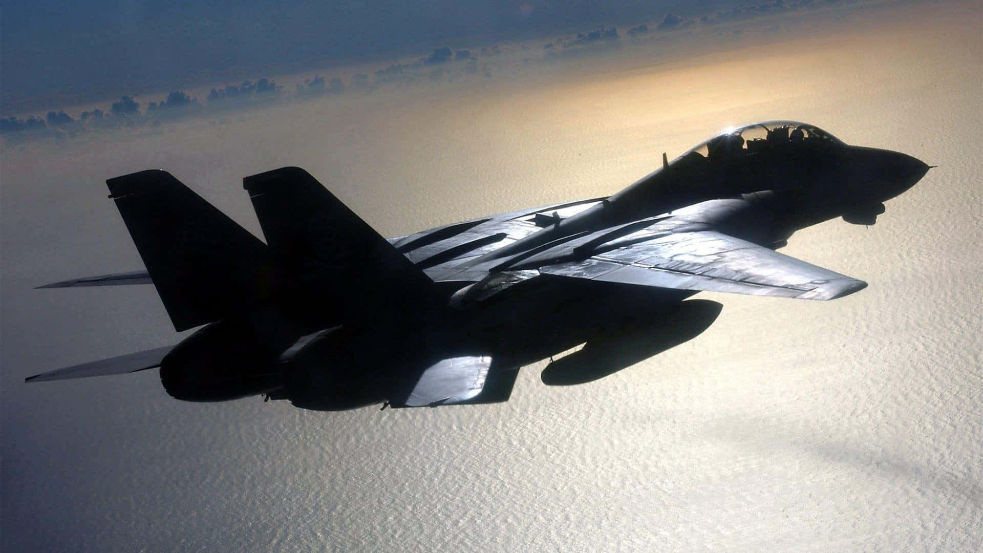 F-14 Fighter Jet, silhouette, sunset, Full HD Desktop Wallpaper