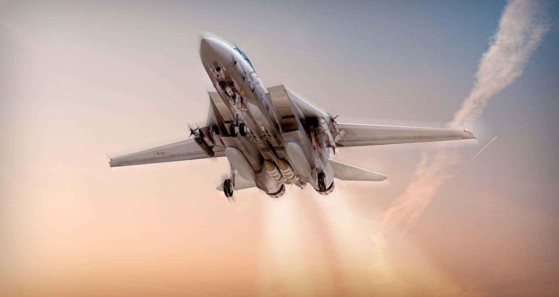 F-14 Fighter Jet, twilight sky, warm sunset sky, Full HD Desktop Wallpaper