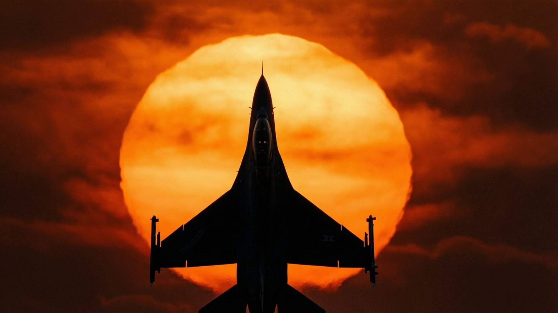 F-16, sunset, silhouette, Full HD Desktop Wallpaper
