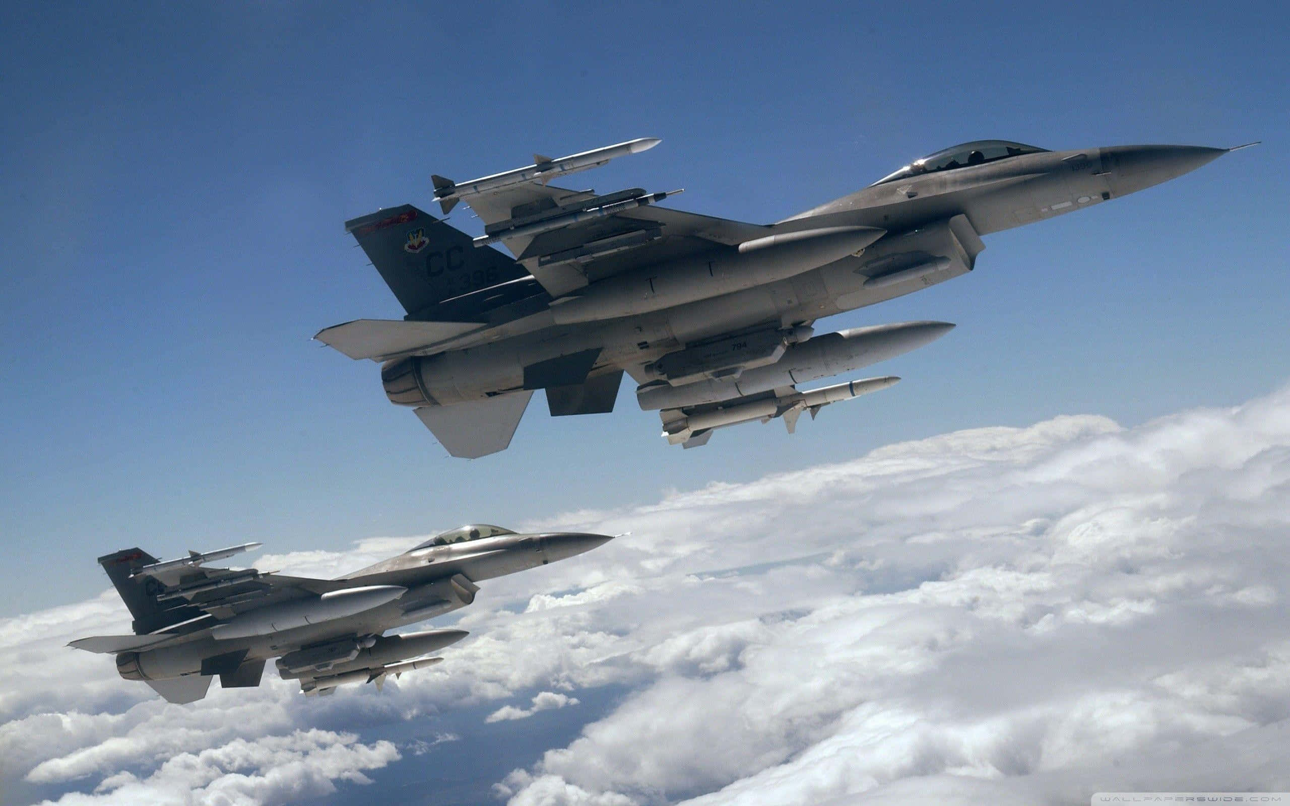 F-16, formation flight, fighter jets, 2K Desktop Wallpaper