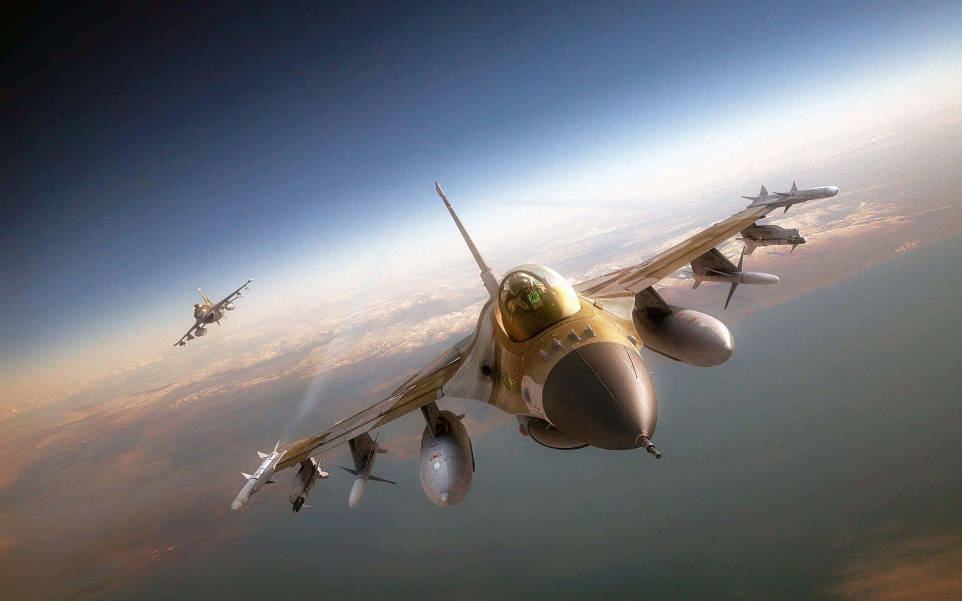 F-16, formation flight, gradient sky, Full HD Desktop Wallpaper