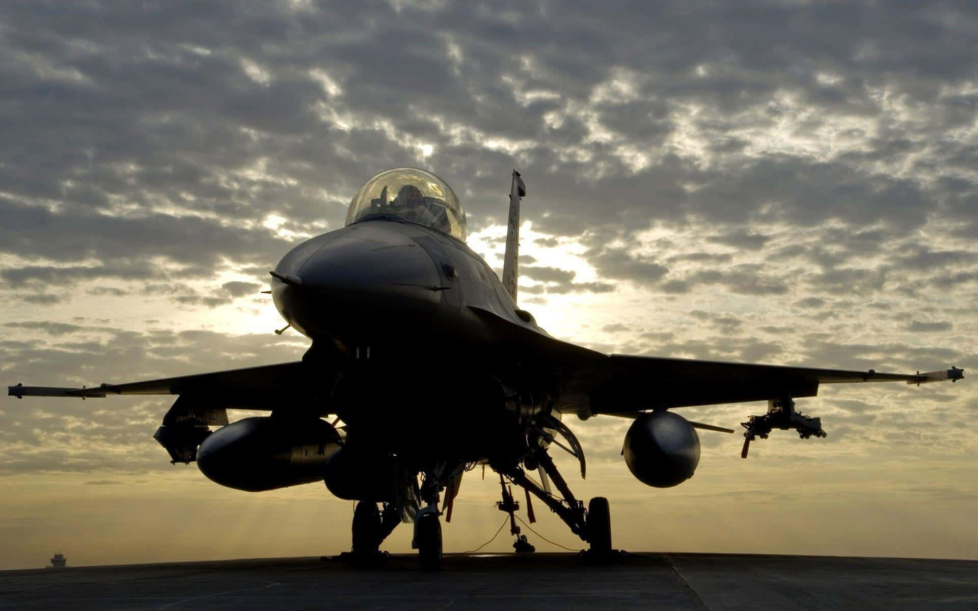 F-16, silhouette, dusk, Full HD Desktop Wallpaper