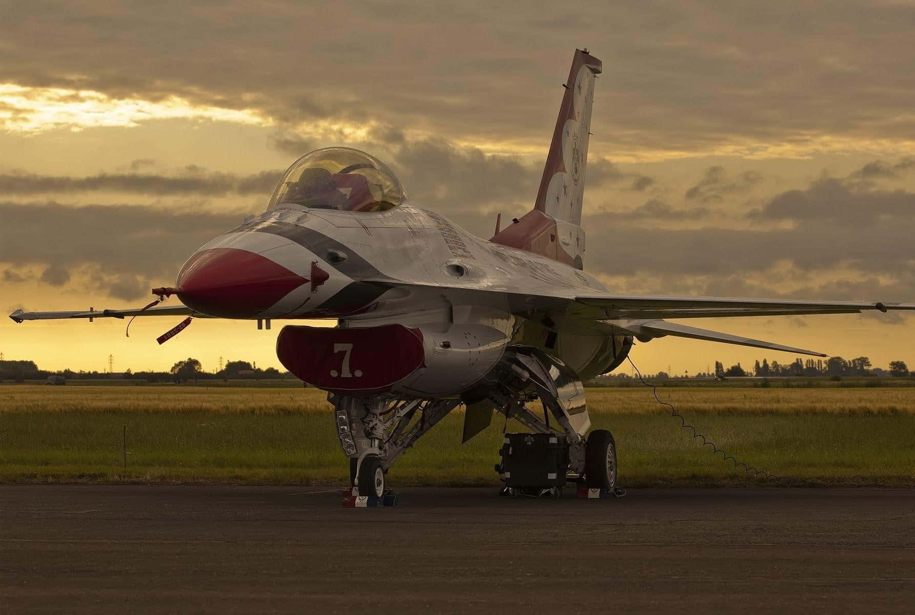 F-16, dusk, runway, HD Desktop Wallpaper