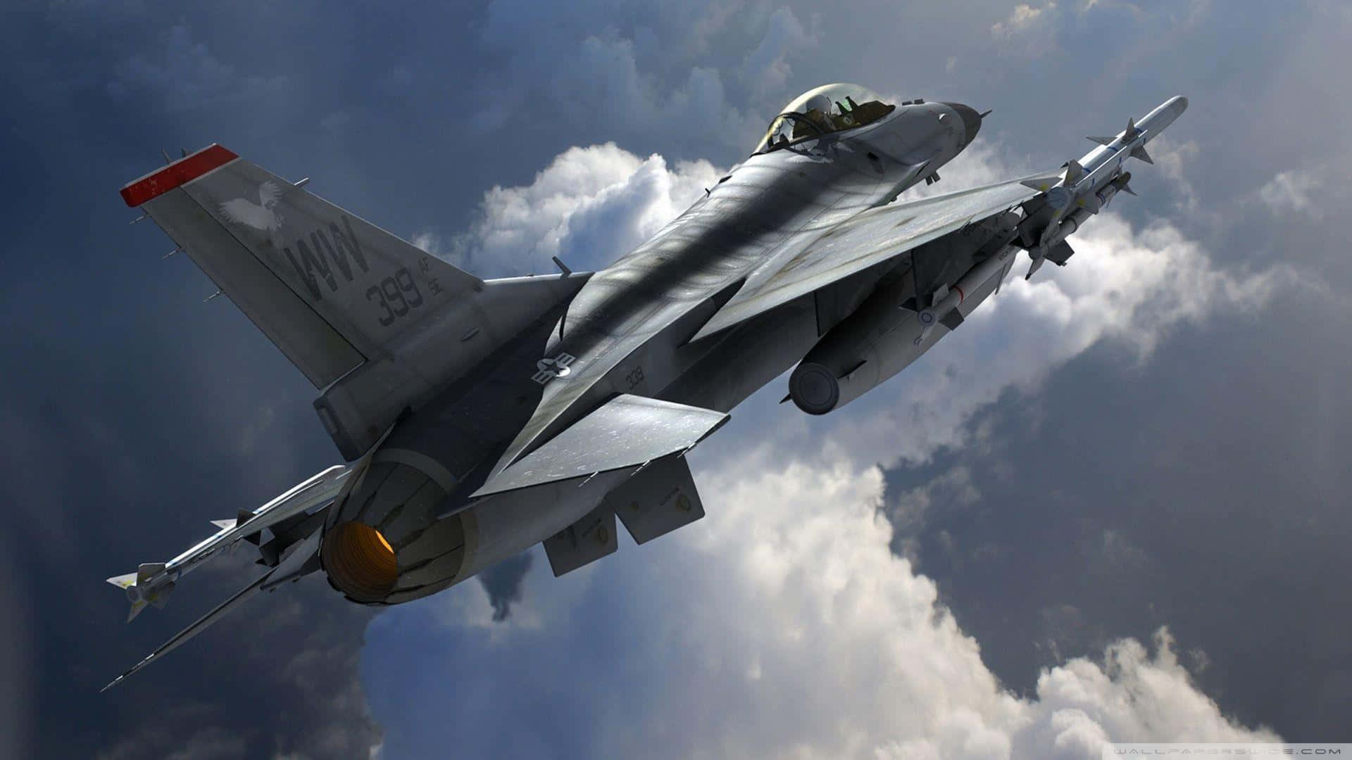 F-16, cloudy sky, sleek gray, Full HD Desktop Wallpaper
