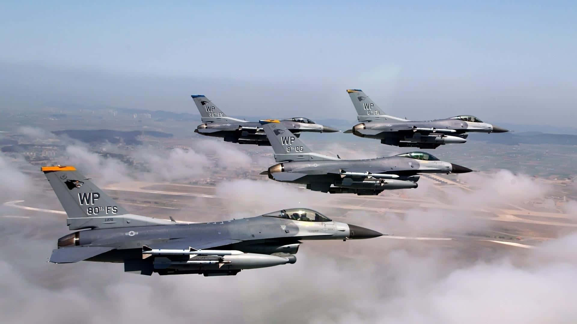 F-16, formation flight, gray fighter jets, Full HD Desktop Wallpaper