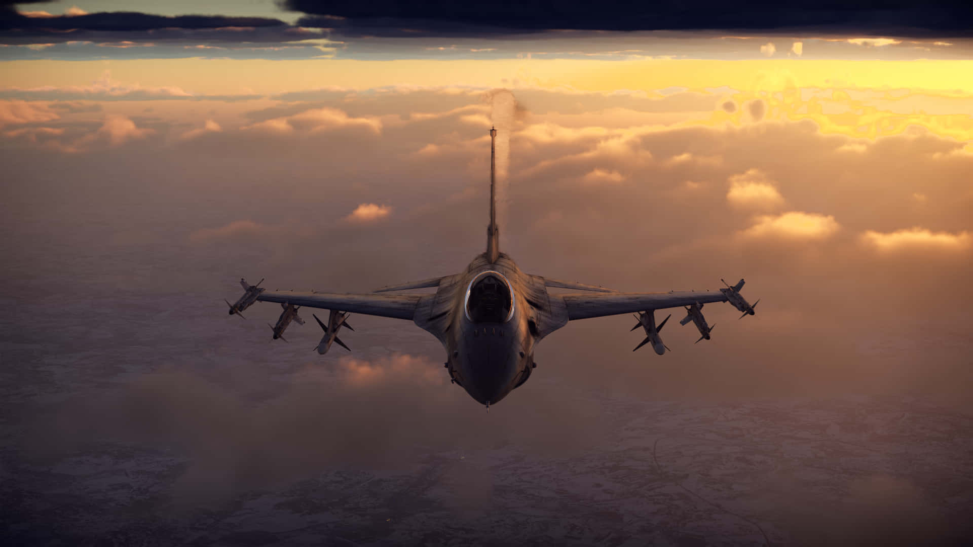 F-16, golden clouds, sunset, Full HD Desktop Wallpaper